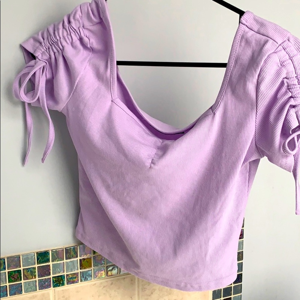 Purple Square Neck Crop Top with Rusching